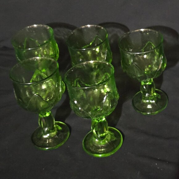 Vtg 1970's USA Franciscan Cabaret Green Glassware Water Goblet 6" (x5) - Picture 2 of 7